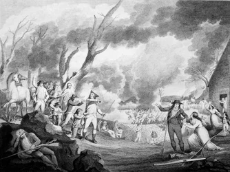 1775年4月19日、レキシントンの戦い、Cornelius Tiebout（c.1773-1832）によって彫刻